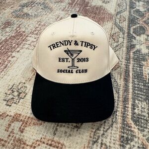 Trendy and Tipsy Social Club Martini Snapback Trucker Hat, Cream and Black